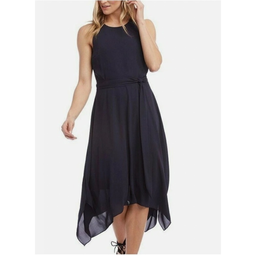 Karen Kane Navy Silky Crepe Belted‎ Whimsygoth Whitchy Dress Small - Retail $129